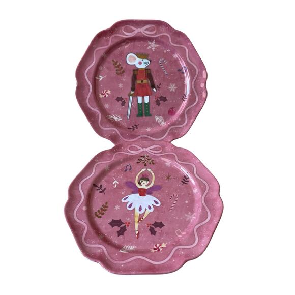 Sugarplum Dreams Christmas Nutcracker 8.5” PINK Melamine Plate Set of 4 NEW - Picture 13 of 14